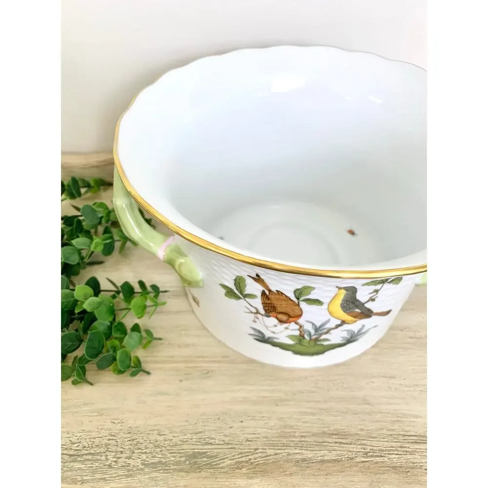 Vintage Herend Rothschild Bird Cachepot Large Hand Painted Porcelain Planter